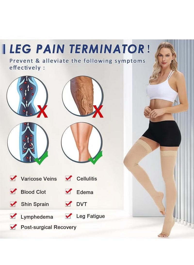 20-30 mmHg Open Toe Medical Compression Stockings for Women Men Thigh High Graduated Compression Socks with Dot Silicone Band Support Circulation Pressure Stockings for Varicose Veins Edema (XL) - Image 4